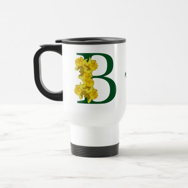 Daffodil Monogram Initial B Personalized Travel Mug (Left)