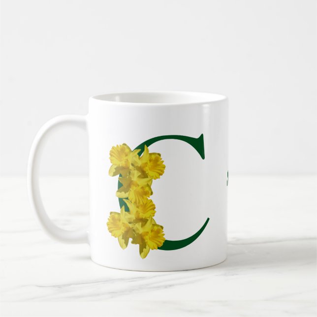 Daffodil Monogram Initial C Personalized Coffee Mug (Left)