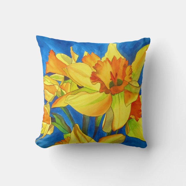 Daffodil narcissus watercolour flower art throw pillow (Front)