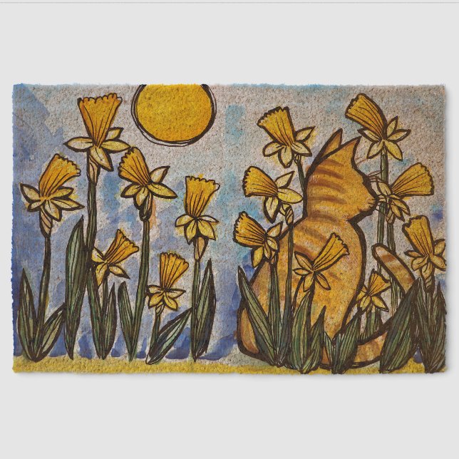 Daffodil Orange Cat Daffodils                      Fiber Doormat (Front)