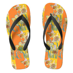 Daffodil Orange Yellow Art Floral Pattern Flip Flops