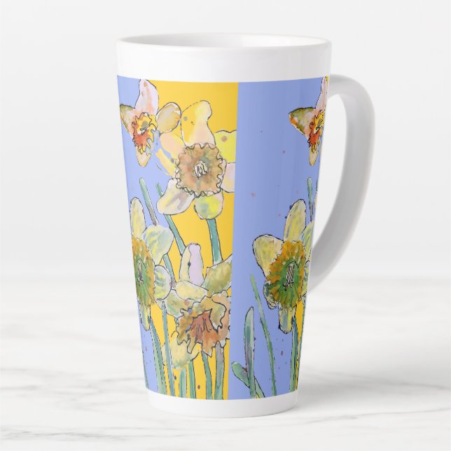 Daffodil Painting Hand Painted floral Latte Mug (Right Angle)