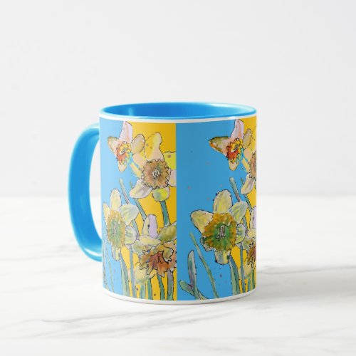 Daffodil Painting Hand Painted Yellow floral  Two_ Mug