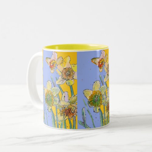 Daffodil Painting Hand Painted Yellow floral  Two_Tone Coffee Mug