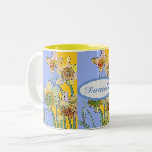 Daffodil Painting Hand Painted Yellow floral  Two_ Two_Tone Coffee Mug