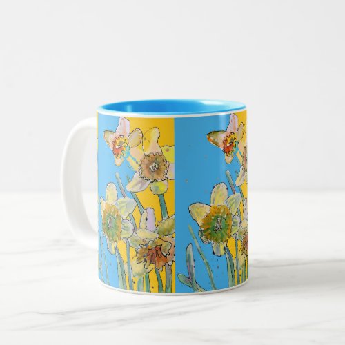Daffodil Painting Hand Painted Yellow floral  Two_ Two_Tone Coffee Mug
