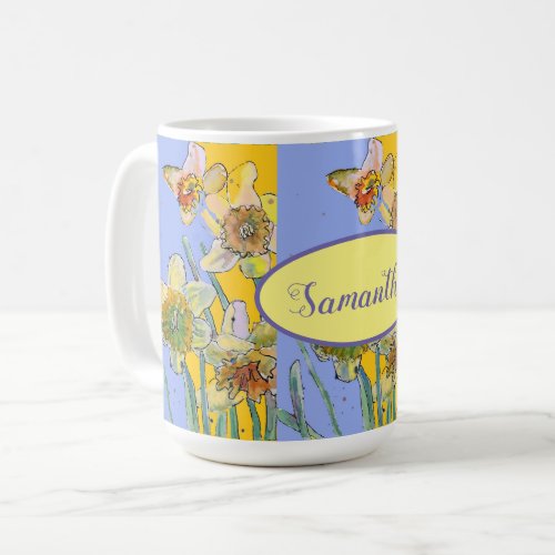 Daffodil Painting Watercolor Lavender floral  Coffee Mug