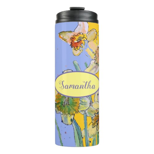 Daffodil Painting Watercolor Lavender floral  Thermal Tumbler