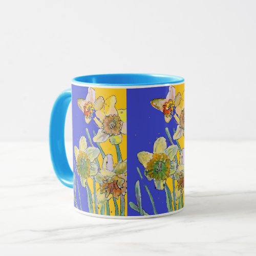 Daffodil Painting Watercolor Yellow Blue floral Mu Mug