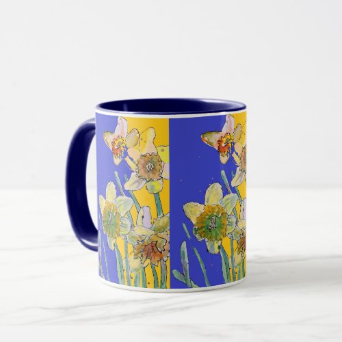 Daffodil Painting Watercolor Yellow Blue floral Mug