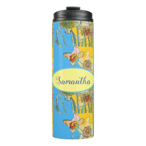 Daffodil Painting Watercolor Yellow Blue floral Thermal Tumbler