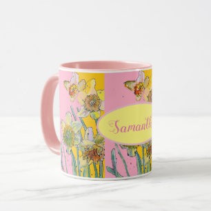 Daffodil Painting Watercolor Yellow Pink floral Mug