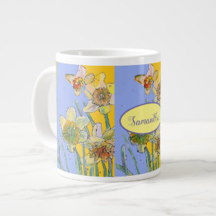 Daffodil Painting Watercolor Yellow Purple floral  Giant Coffee Mug