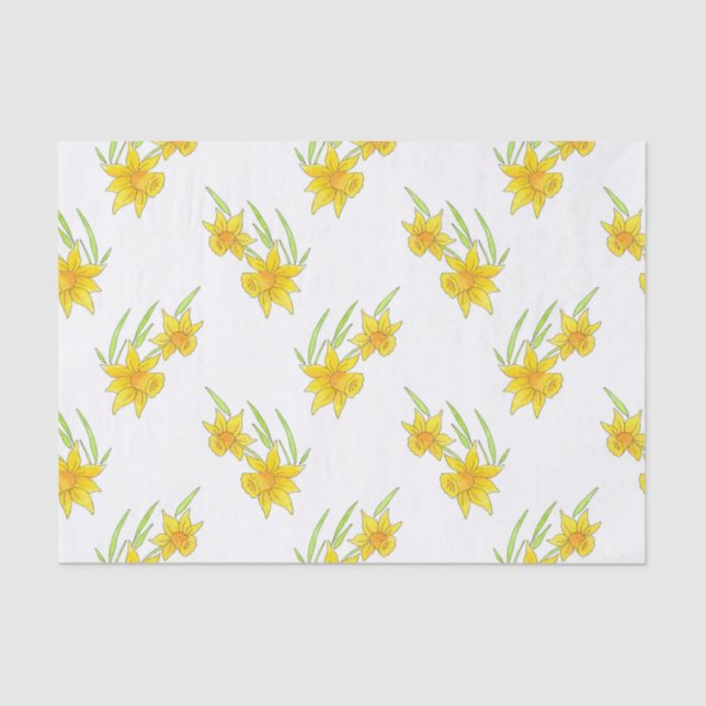 Daffodil Pen and Watercolor Pattern Tissue Paper (Front)