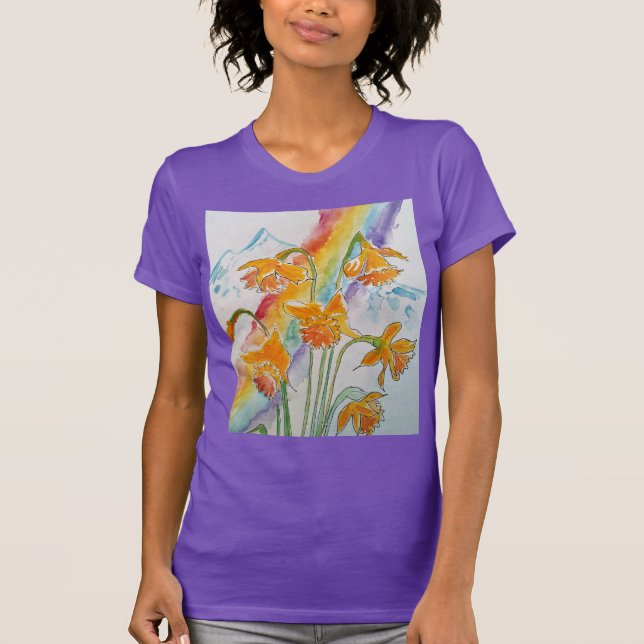 Daffodil Rainbow Flower Flowers Watercolor T-Shirt (Front)