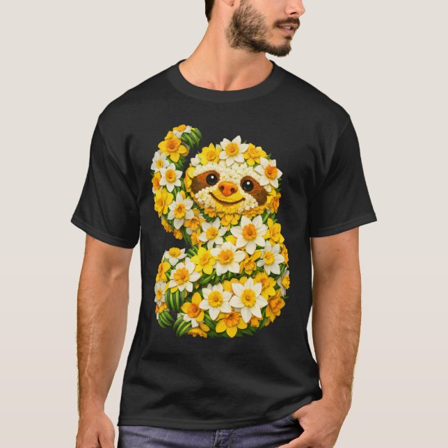 Daffodil Sloth Flower Gardening T-Shirt (Front)
