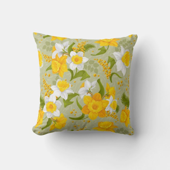 Daffodil Spring Chic Modern Floral Throw Pillow (Front)