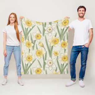 Daffodil Spring Floral in Soft Yellow and Green 3 Fleece Blanket