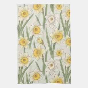 Daffodil Spring Floral in Soft Yellow and Green 3 Kitchen Towel