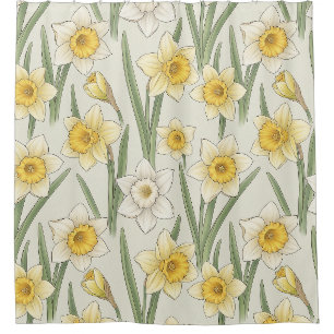 Daffodil Spring Floral in Soft Yellow and Green 3 Shower Curtain