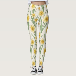 Daffodil Spring Floral in Soft Yellow and Green 4 Leggings