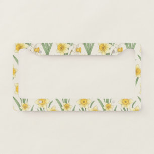 Daffodil Spring Floral in Soft Yellow and Green 4 License Plate Frame