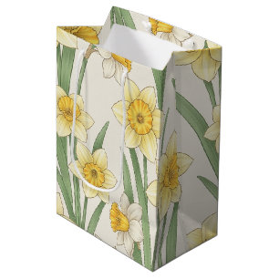 Daffodil Spring Floral in Soft Yellow and Green 4 Medium Gift Bag