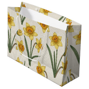 Daffodil Spring Floral in Soft Yellow and Green 5 Large Gift Bag