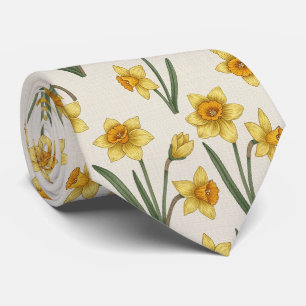 Daffodil Spring Floral in Soft Yellow and Green 5 Neck Tie