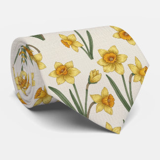 Daffodil Spring Floral in Soft Yellow and Green 5 Neck Tie