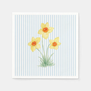 Daffodil Spring Flower Custom Wedding Blue Stripe Napkins