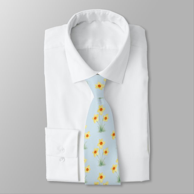 Daffodil Spring Flower Painting Pattern Neck Tie (Tied)