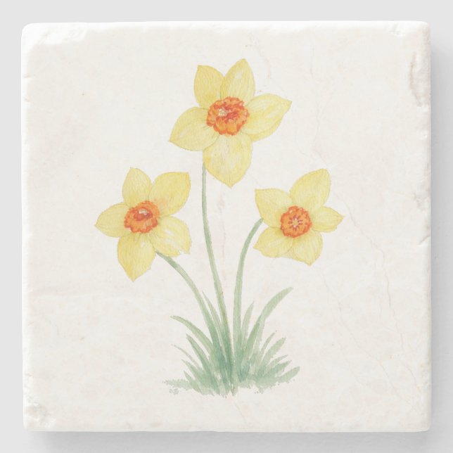 Daffodil Spring Flower Painting Stone Coaster (Front)