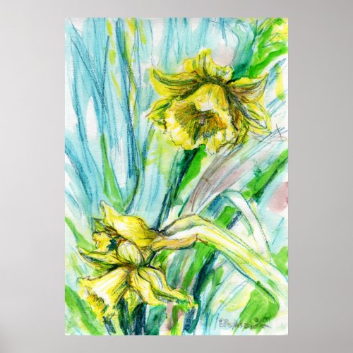 Daffodil Spring Watercolor Art Poster