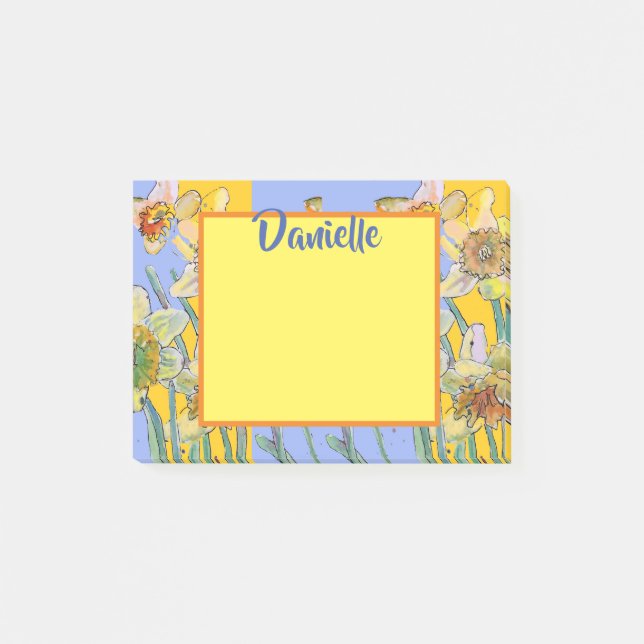 Daffodil Watercolor Art Womans Name Post It Notes (Front)