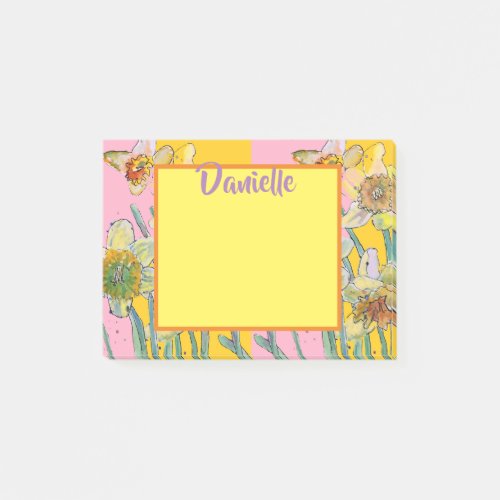 Daffodil Watercolor Art Womans Name Post It Notes