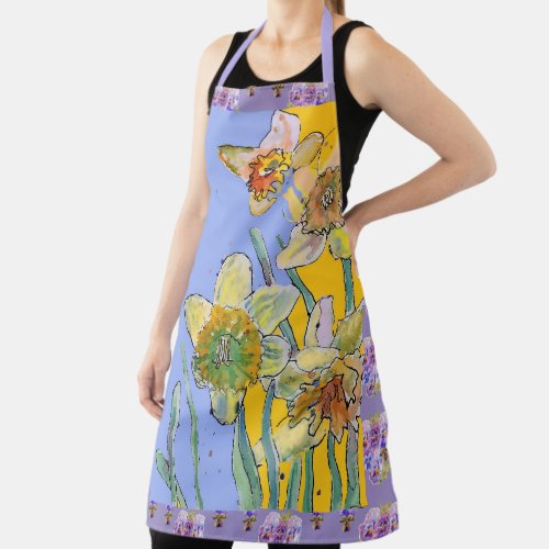 Daffodil Watercolor Colorful Floral Flower Apron