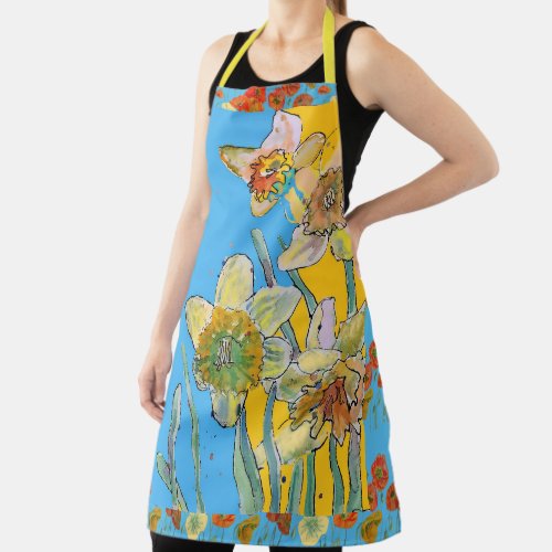 Daffodil Watercolor Colorful Floral Flower Apron