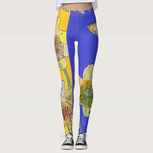 Daffodil Watercolor Flower Blue Floral Leggings