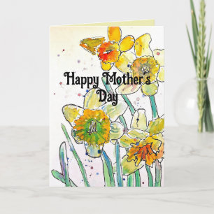 Daffodil Watercolor Flower Floral Mothers Day Card