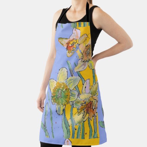 Daffodil Watercolor Flower Lavender floral Apron