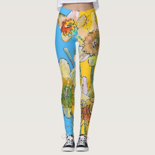 Daffodil Watercolor Flower Lilac Floral Leggings