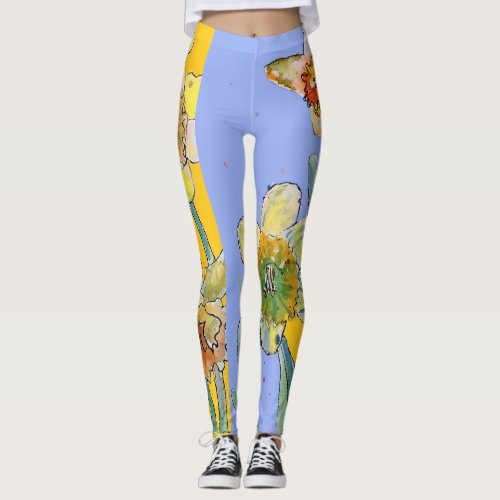 Daffodil Watercolor Flower Lilac Floral Leggings