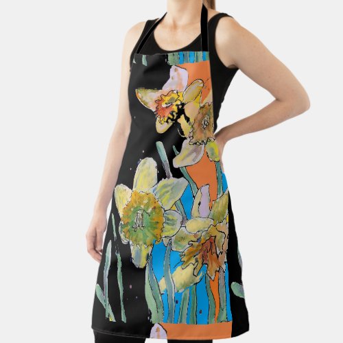 Daffodil Watercolor Flower Orange floral Apron