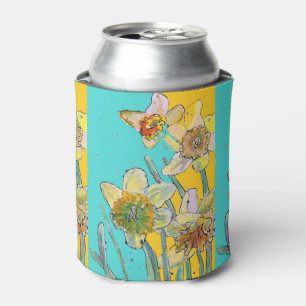 Daffodil Watercolor Flower Turquoise floral Can Can Cooler
