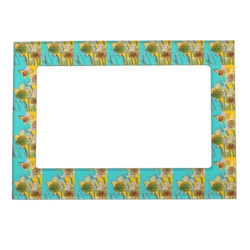 Daffodil Watercolor Flower Turquoise floral  Magnetic Frame