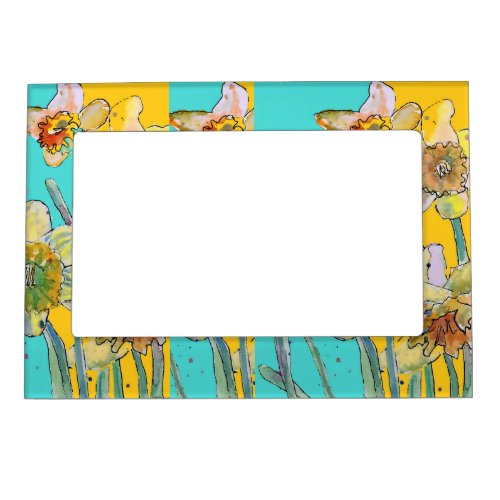 Daffodil Watercolor Flower Turquoise floral  Magnetic Frame