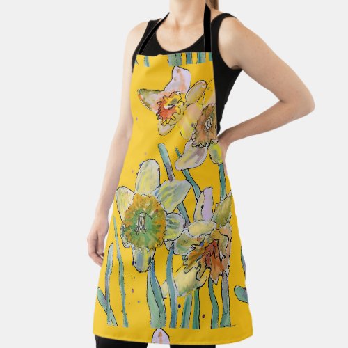 Daffodil Watercolor Flower Yellow floral Apron