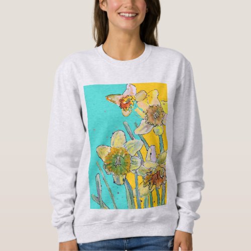 Daffodil Watercolor Flowers Floral art Painting Sweatshirt