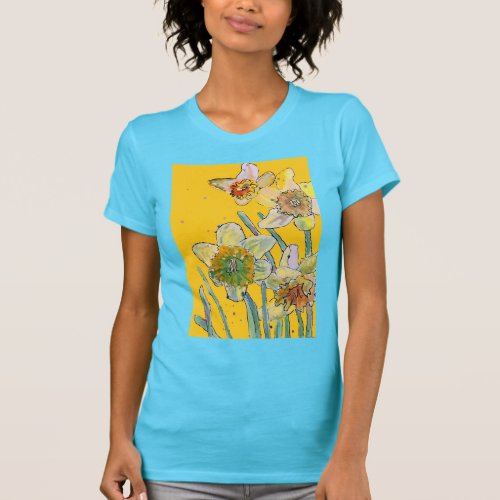 Daffodil Watercolor Flowers Floral Painting T_Shir T_Shirt